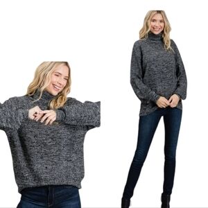 new Color Alien Gray Turtleneck Bishop Sleeve Sweater